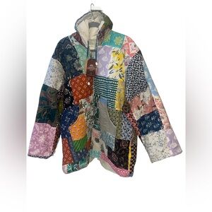 Ashley Taylor Chic Kantha Patchwork Jacket with Floral and Geometric Designs. OS